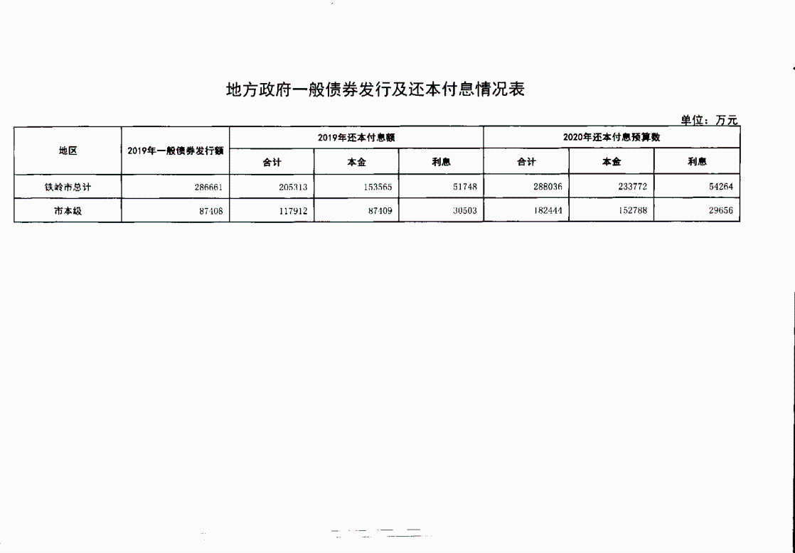 2019铁岭市地方政府债务限额和余额表_2